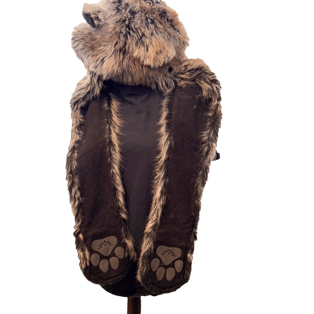 SpiritHoods Grey Wolf Faux Fur Hood Scarf With Paw Mittens - Picture 7 of 11